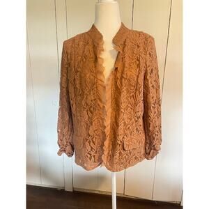 Chico's Lace Open Front Cardigan Jacket Light Brown‎ Measures to Size Medium